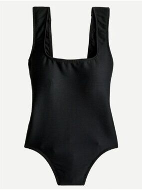 J. Crew Black Rib Square Neck One Piece Swimsuit AU931 Size 6